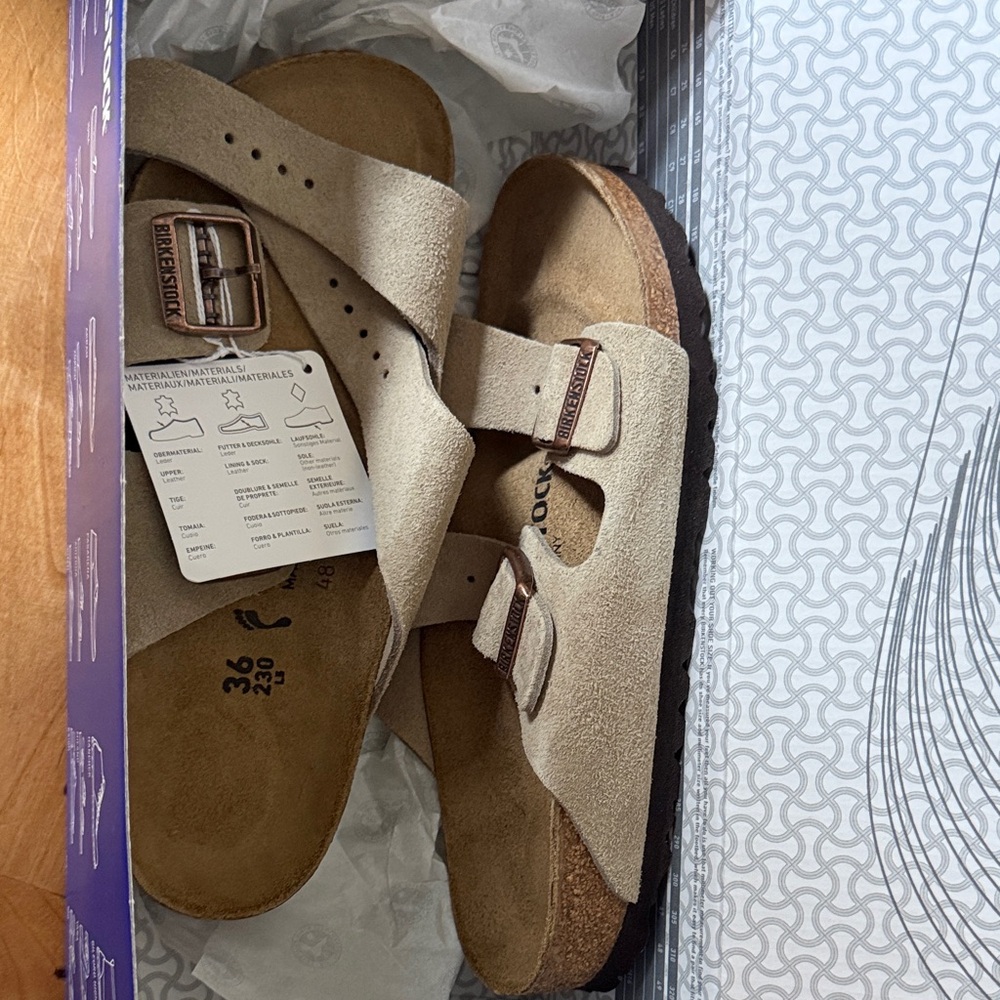 Birkenstock Arizona Suede Sandals in Taupe Beige
